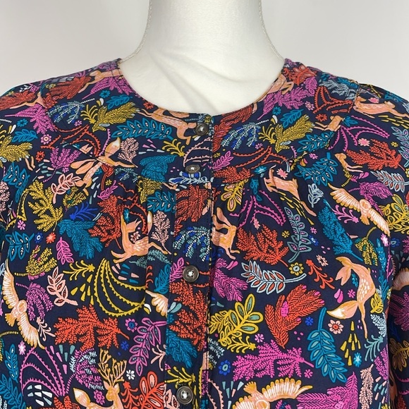 Anthropologie 25 of 52 Conversations Oh Deer Woodland Animal Print Blouse. Sz 0 - Picture 2 of 14